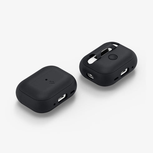 ACS05479 - Apple AirPods Pro 2 Case Silicone Fit + strap in black showing the front and side with strap